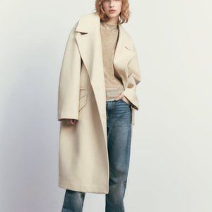 ZARA WOMEN CREAM OVERSIZED COAT WITH POCKETS SIZE S NWT